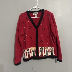 Bechamel Singing Angels Christmas Sweater Cardigan Sz M Grandmacore Grannycore
